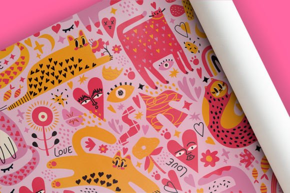 Cats Love Seamless Pattern: EPS & JPG